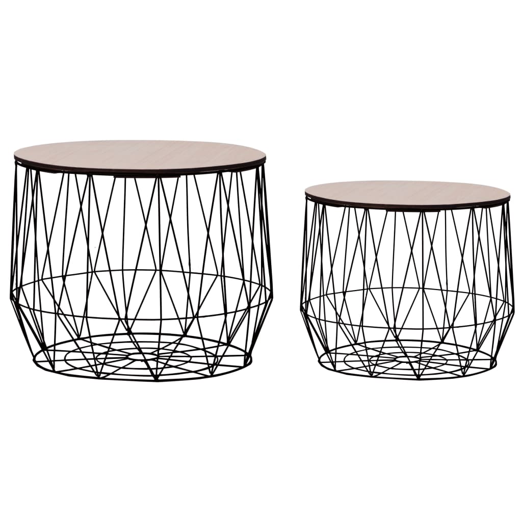 Coffee Table Set of 2 Black Metal, plywood Small Detachable