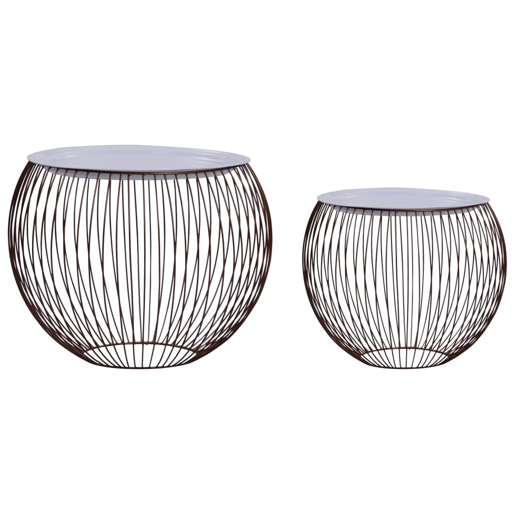 Coffee Table Set of 2 Gold, White Metal, MDF Large, Small