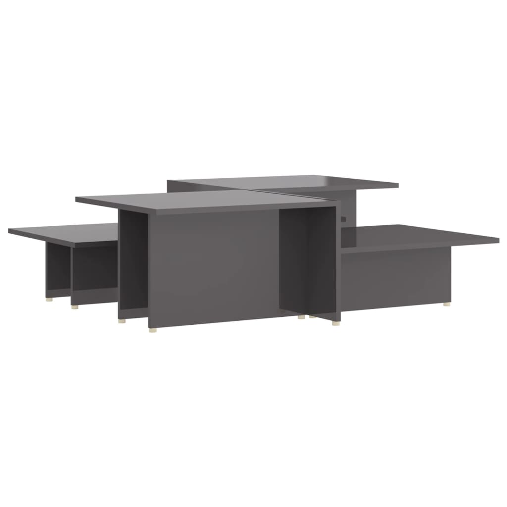 Coffee Table Set of 2 High Gloss Grey Particle Board