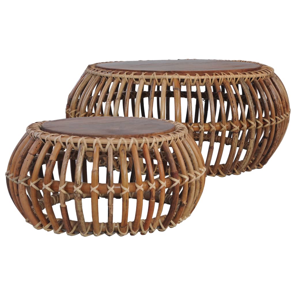Coffee Table Set of 2 Natural Brown