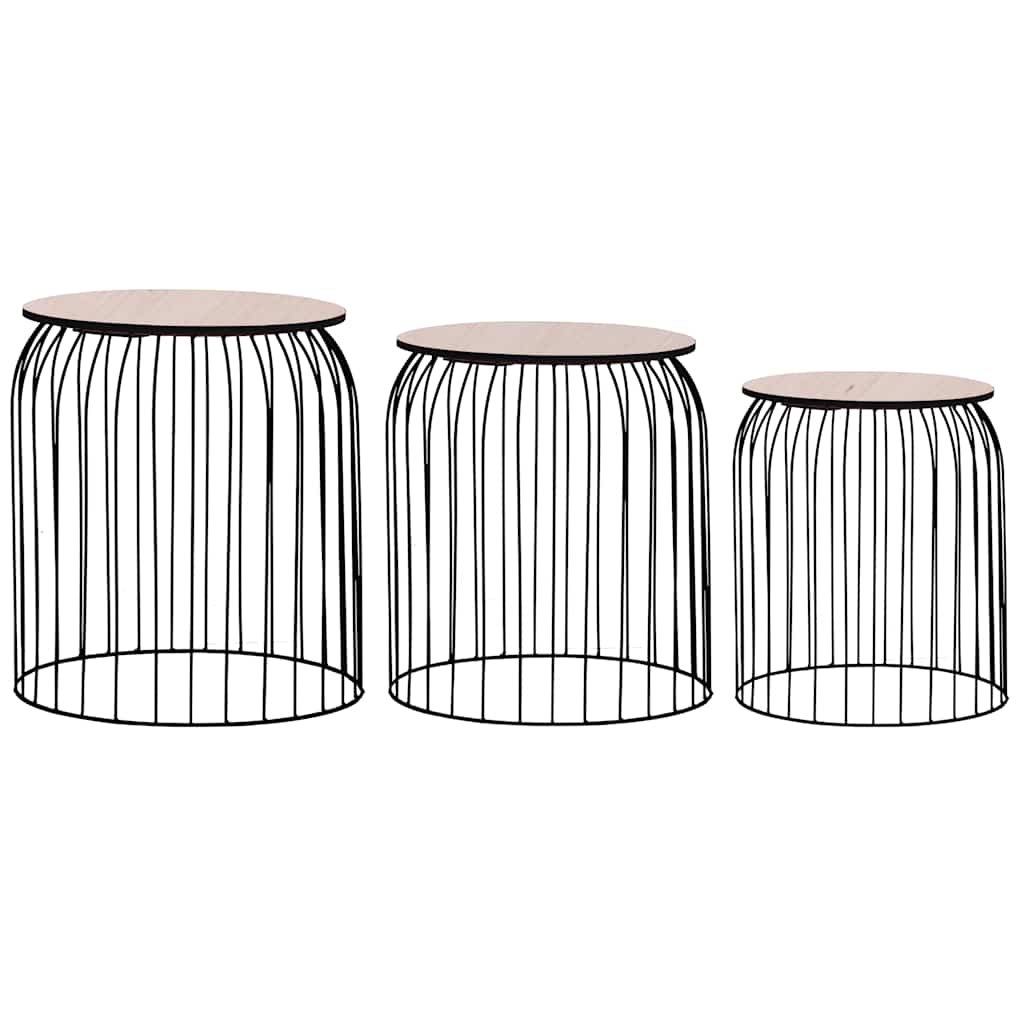 Coffee Table Set of 3 Black Metal, MDF Set of 3 Stackable