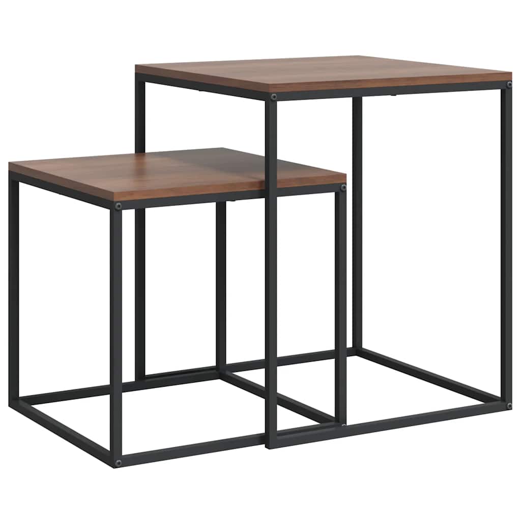 Coffee Table Set Set of 2 Black and brown Engineered wood and iron