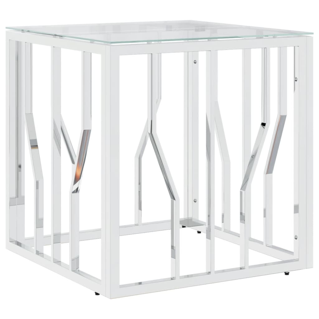 Coffee Table Silver, Marble Stainless Steel, Tempered Glass Medium