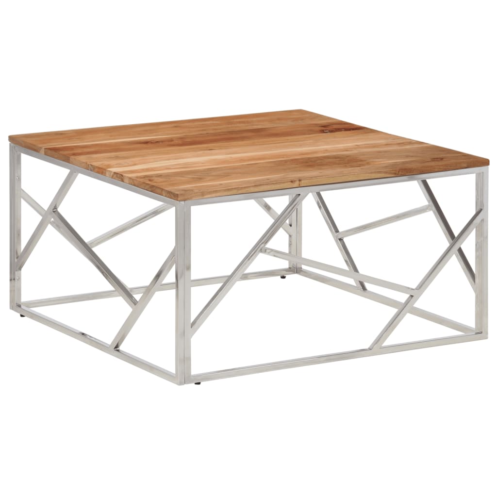 Coffee Table Silver Stainless steel, solid acacia wood Medium