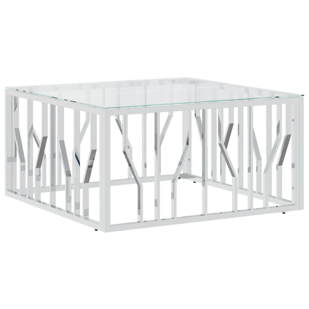 Coffee Table Silver Stainless Steel, Tempered Glass Medium