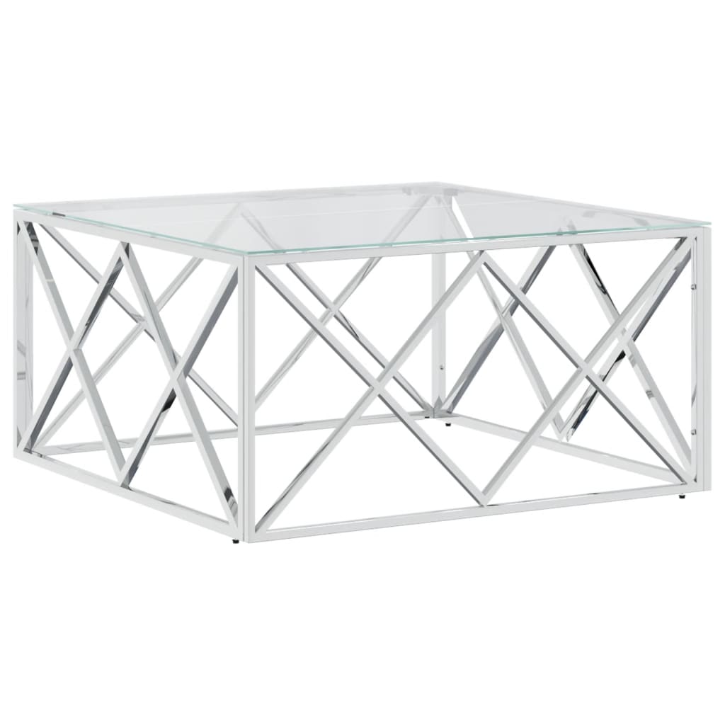 Coffee Table Silver Stainless Steel, Tempered Glass