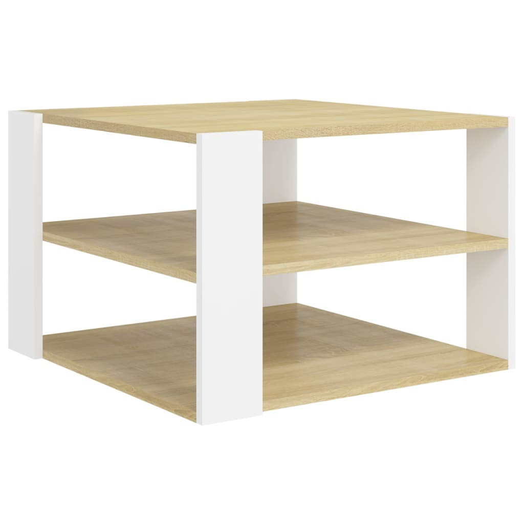 Coffee Table Sonoma Oak and White Engineered Wood Square Modern