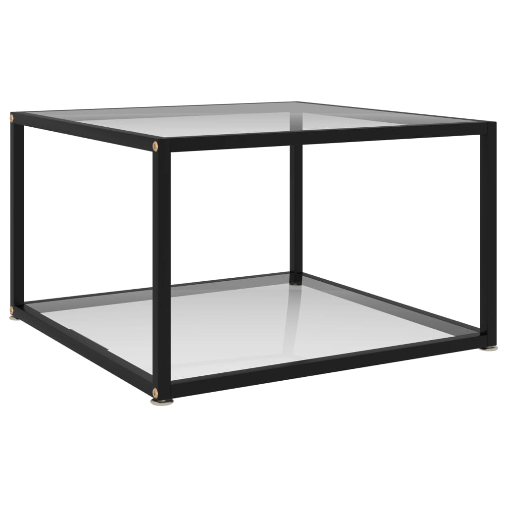 Coffee Table Transparent, Black Tempered Glass, Powder-Coated Steel