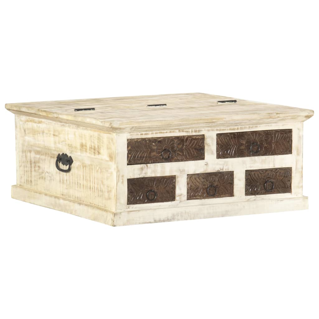 Coffee Table White Solid mango wood 26.8 in Coffee Table Square