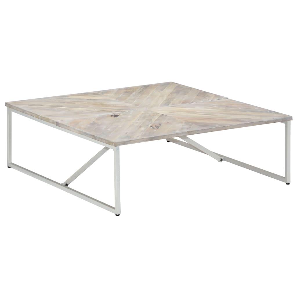 Coffee Table White Solid Mango Wood 43.3 x 43.3 x 14.2 in Durable