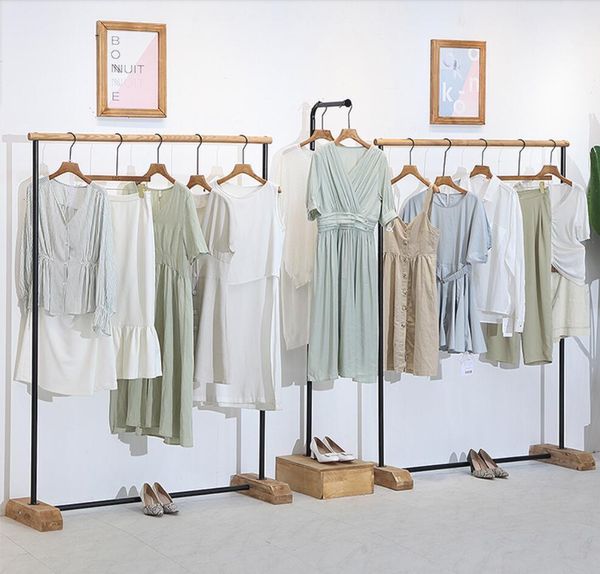 Commercial floor-standing clothing racks and shoe shelves for retail stores