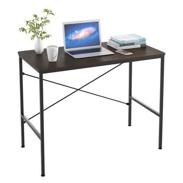 Compact black computer desk with metal legs, ideal for home or office use, measuring 76x100x52cm