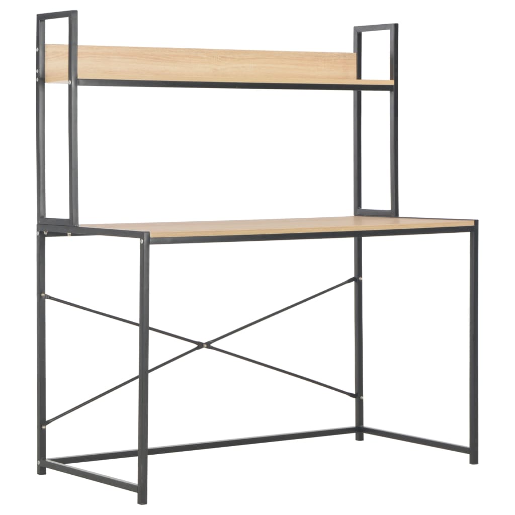 Computer Desk Black and Oak Engineered Wood and Powder-Coated Metal