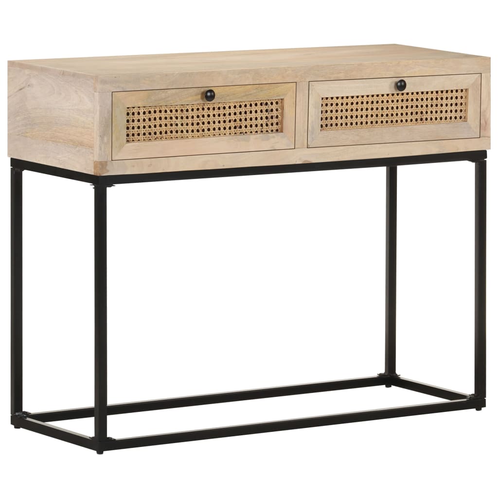 Console Table Bleached wood, natural cane, black steel
