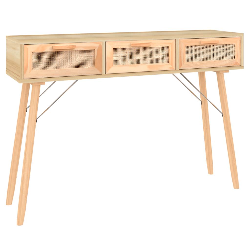 Console Table Brown Engineered wood, solid pine wood, natural rattan