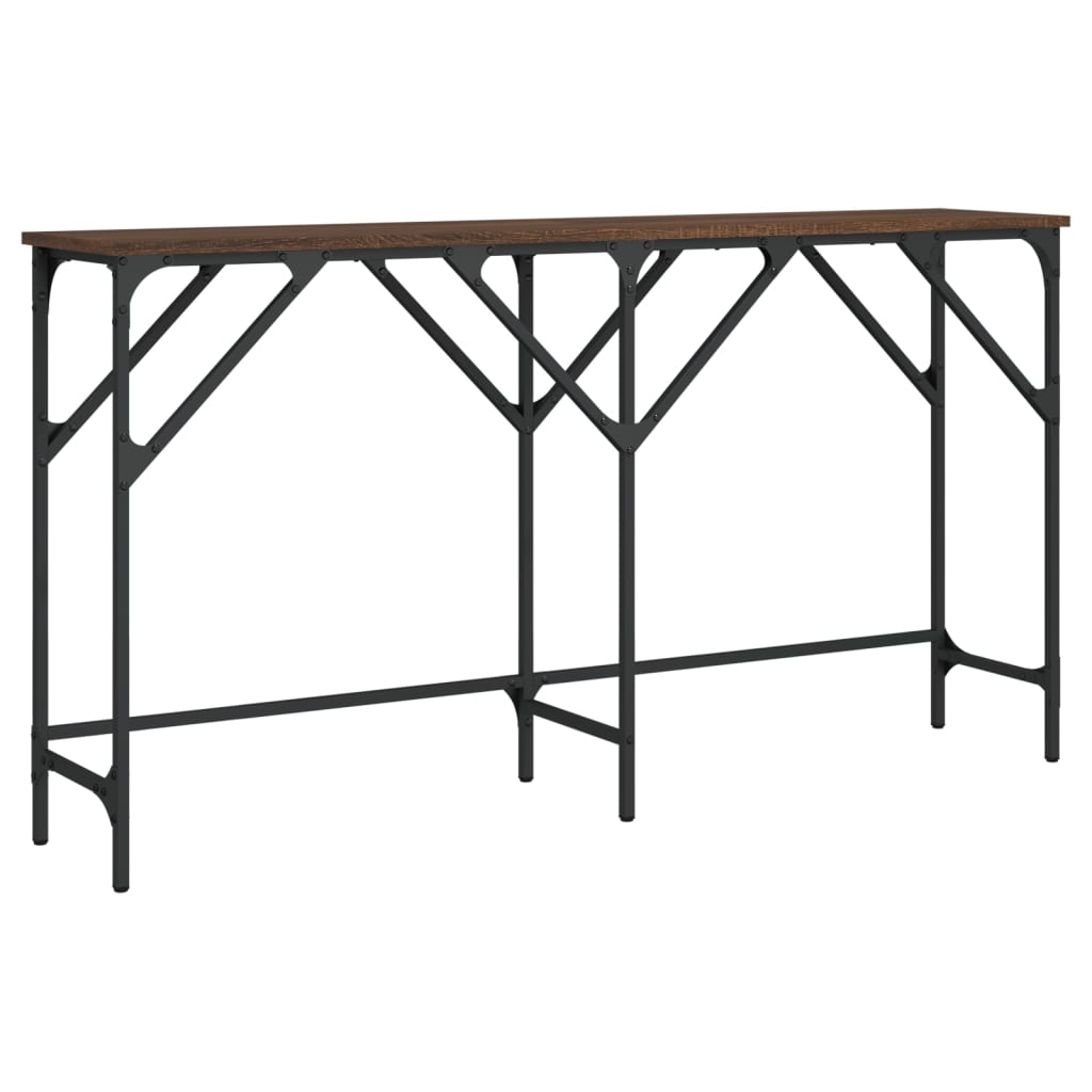 Console Table Brown Oak Engineered Wood, Metal Medium