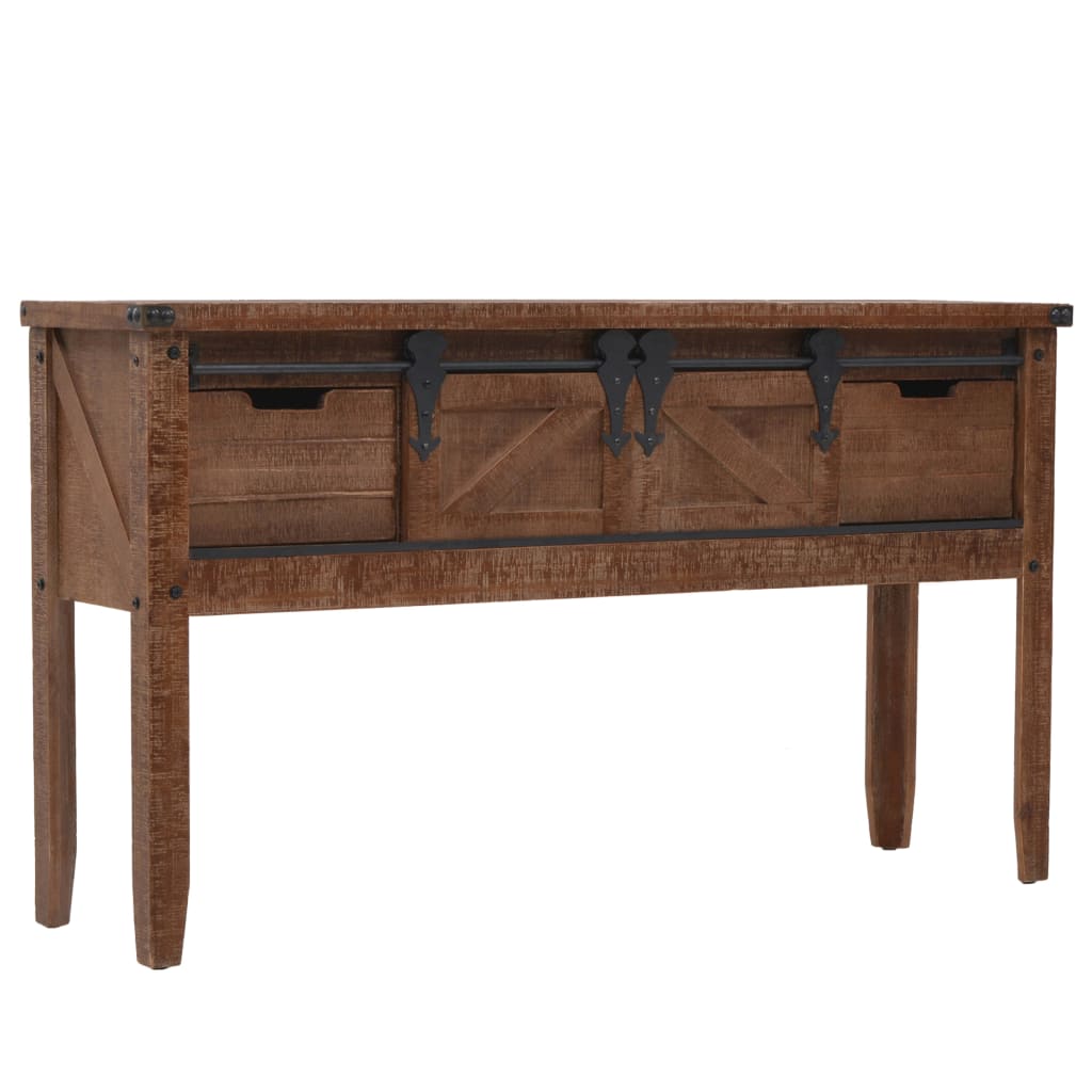 Console Table Brown Solid fir wood, MDF, steel 51.6x14.0x29.5 in