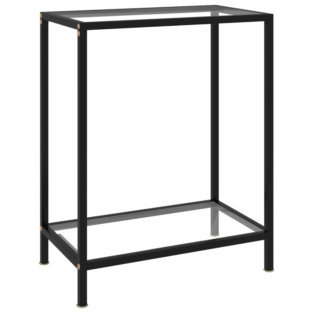 Console Table Clear and Black Tempered Glass, Powder-Coated Steel