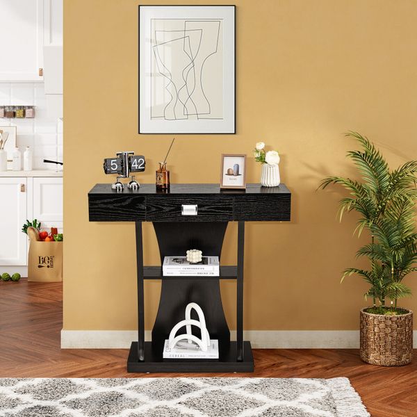 Console table featuring a drawer and two-tier shelving for entryways and living rooms