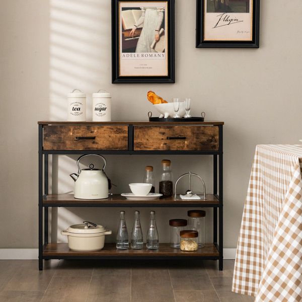 Console table featuring foldable fabric drawers for hallway organization