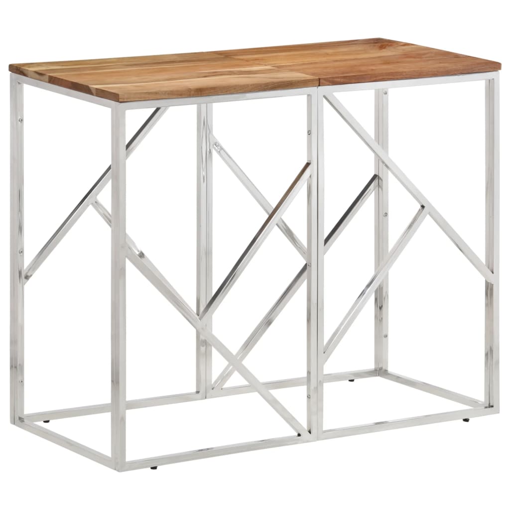 Console Table Silver Stainless Steel and Solid Acacia wood Standard