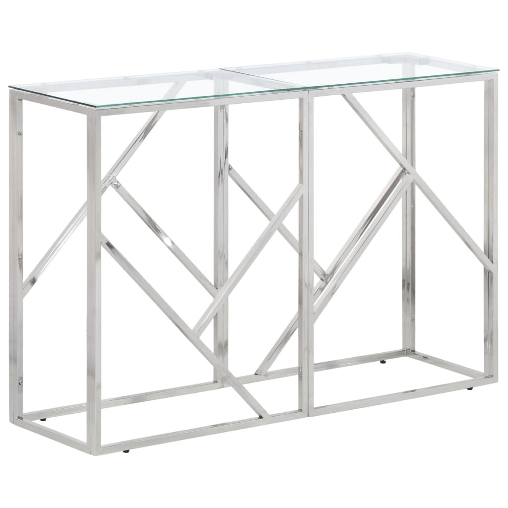 Console Table Silver Stainless Steel, Tempered Glass