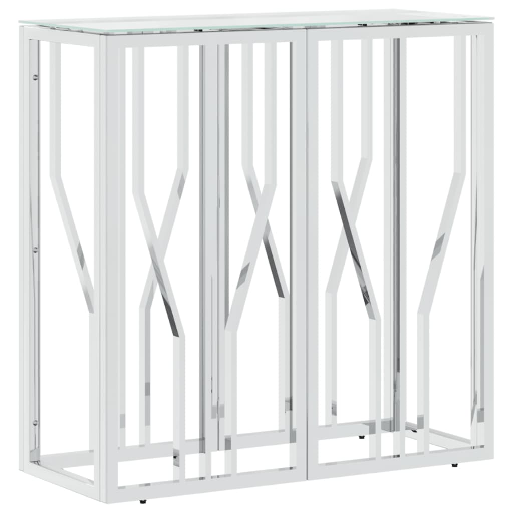 Console Table Silver Stainless Steel, Tempered Glass