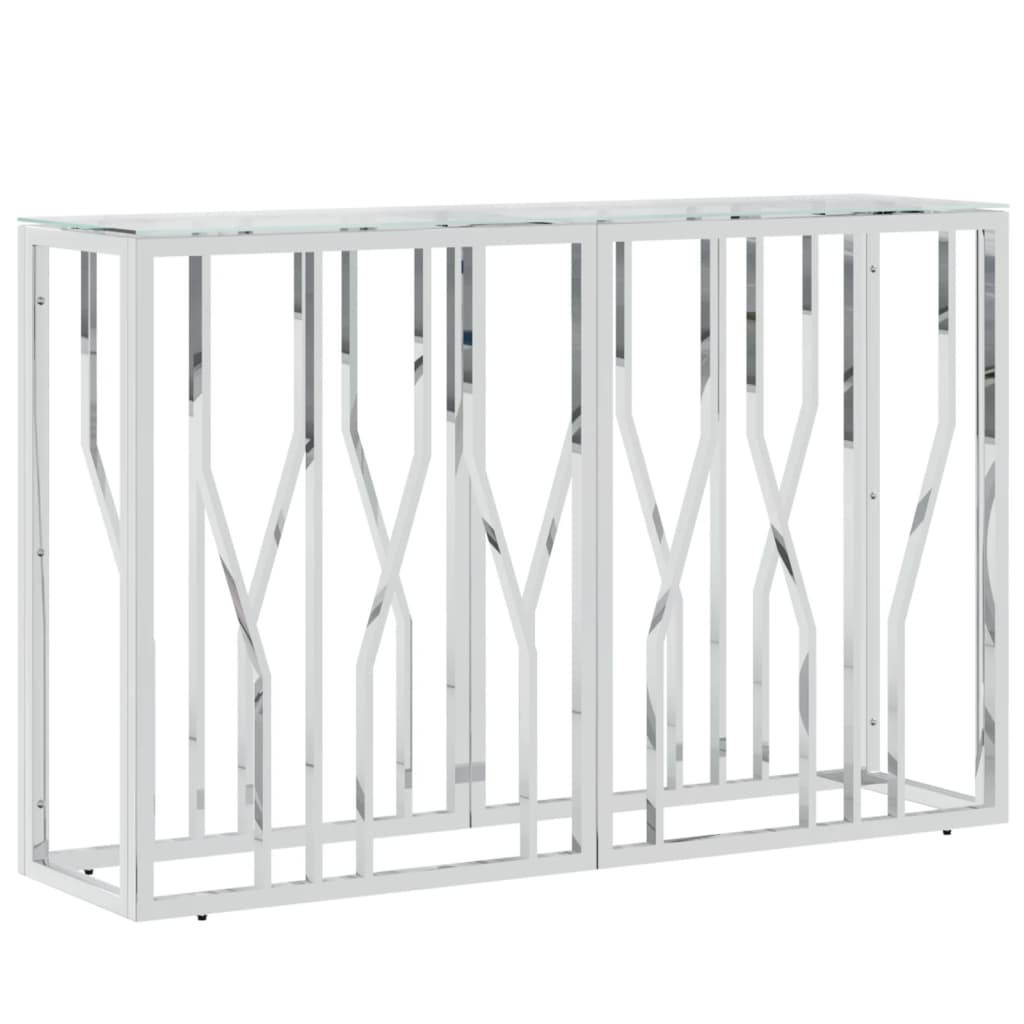 Console Table Silver Stainless Steel, Tempered Glass One Size