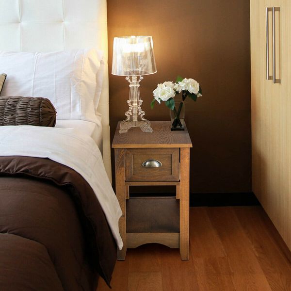 Contemporary end table featuring a drawer and open shelf for versatile storage