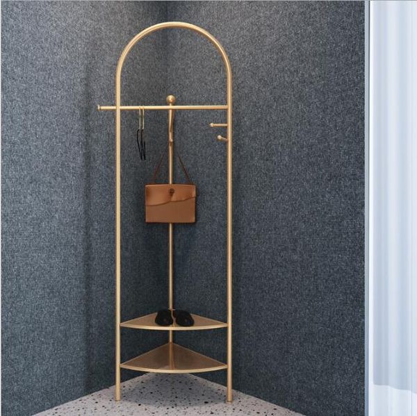 Corner coat rack for bedroom and living room, iron storage shelf for hanging clothes and bags