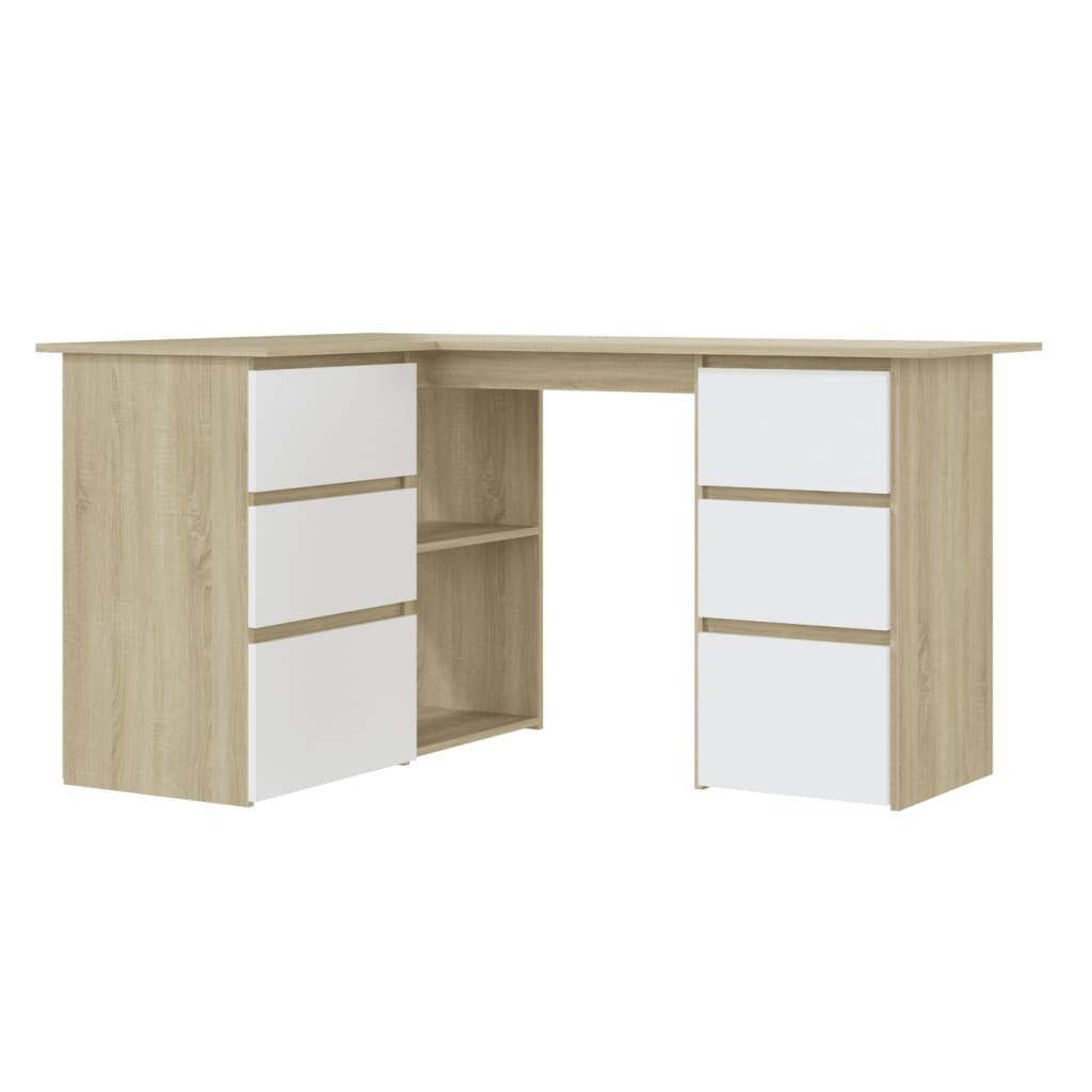 Corner Desk White and Sonoma Oak Engineered wood