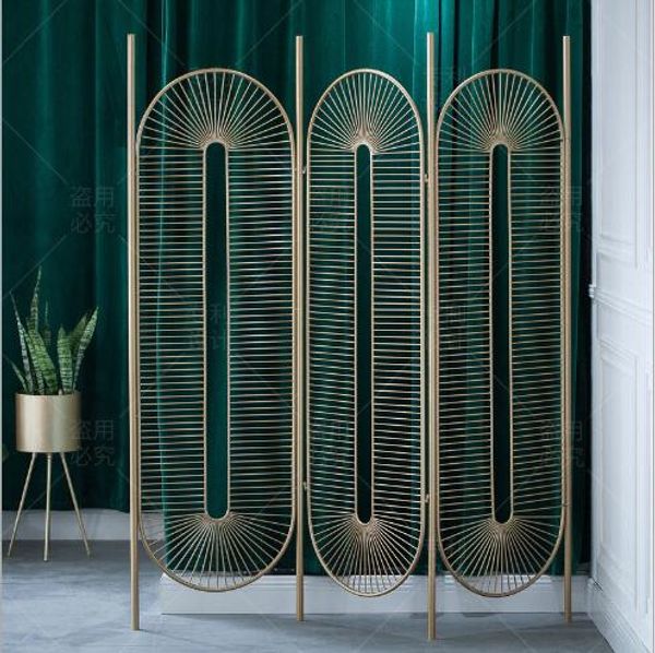 Creative iron art bedroom furniture featuring hollow screens and foldable quadruple mobile partitions for clothing stores