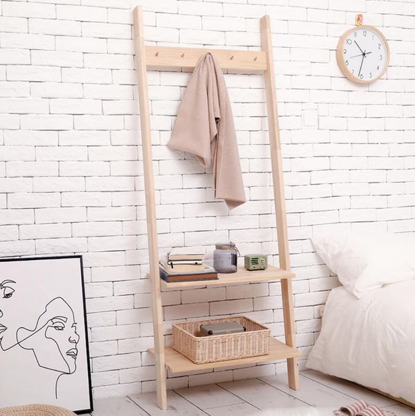 Creative wooden clothes rack for bedroom, serving as a furniture partition and storage shelf in the living room or by the bedside