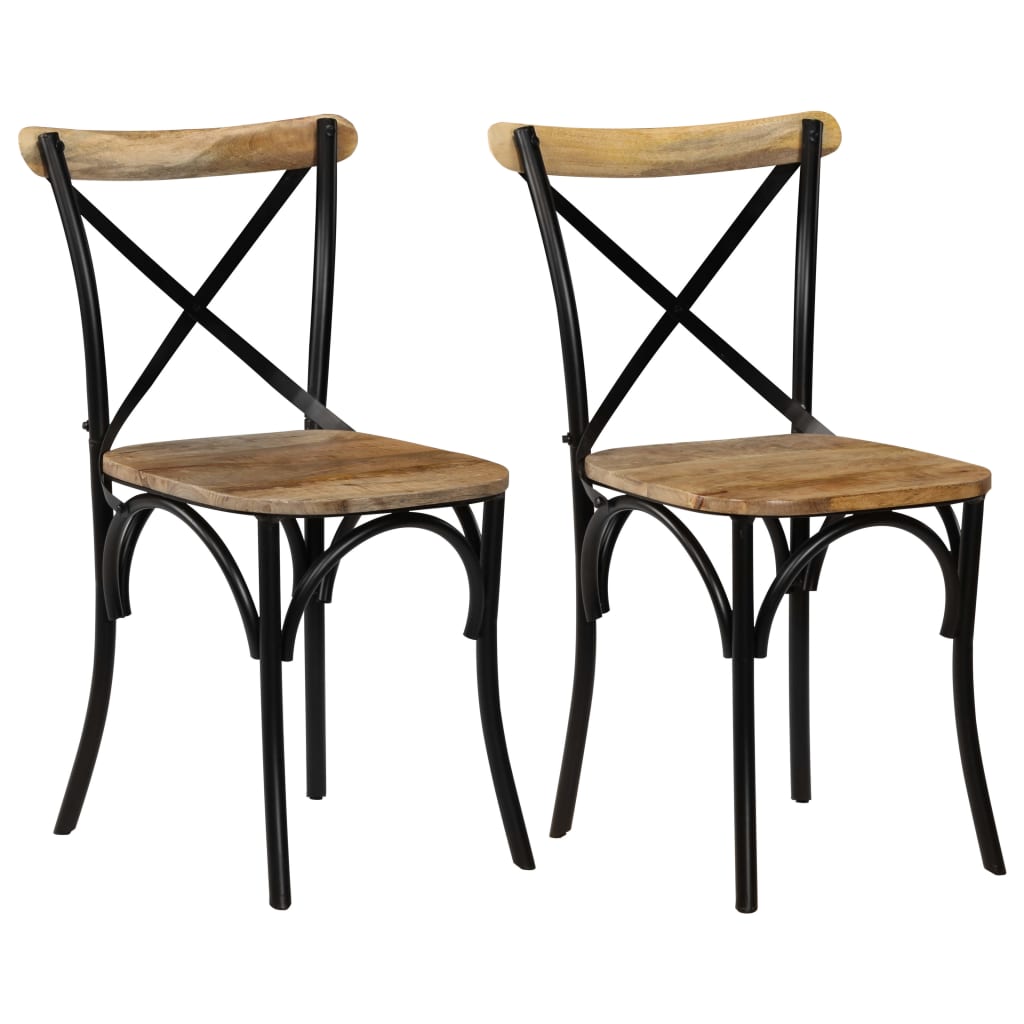 Cross Chair Set of 2 Black, Natural Wood Solid Mango Wood, Steel