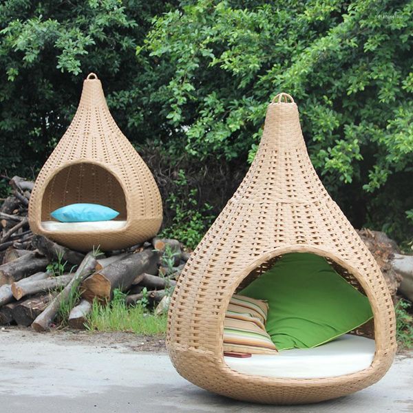 Customized outdoor hammock bed for B&B courtyards, a creative rattan birdcage-style sleeping solution