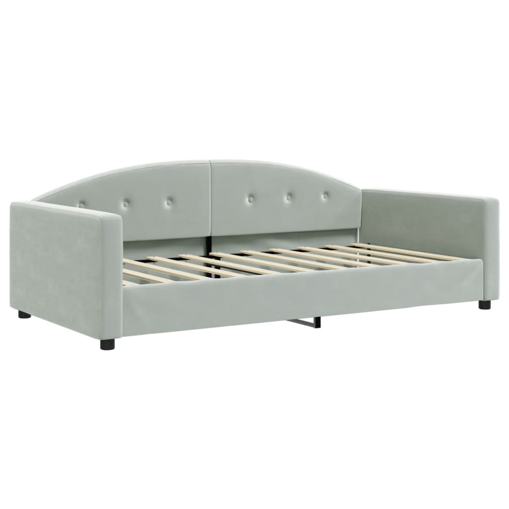 Day Bed Light Gray Velvet, Metal, Plywood, Solid Wood Twin