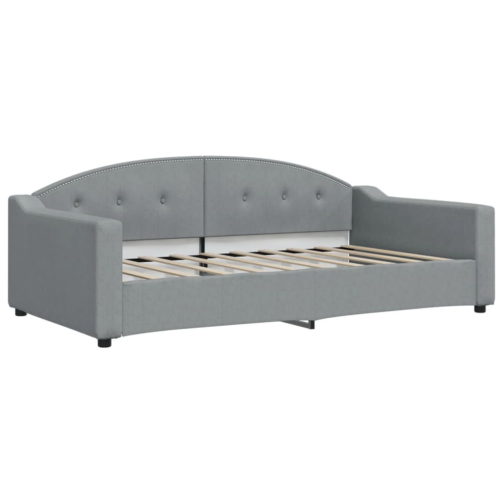 Day Bed Light Grey Polyester Fabric, Metal, Solid Wood, Plywood