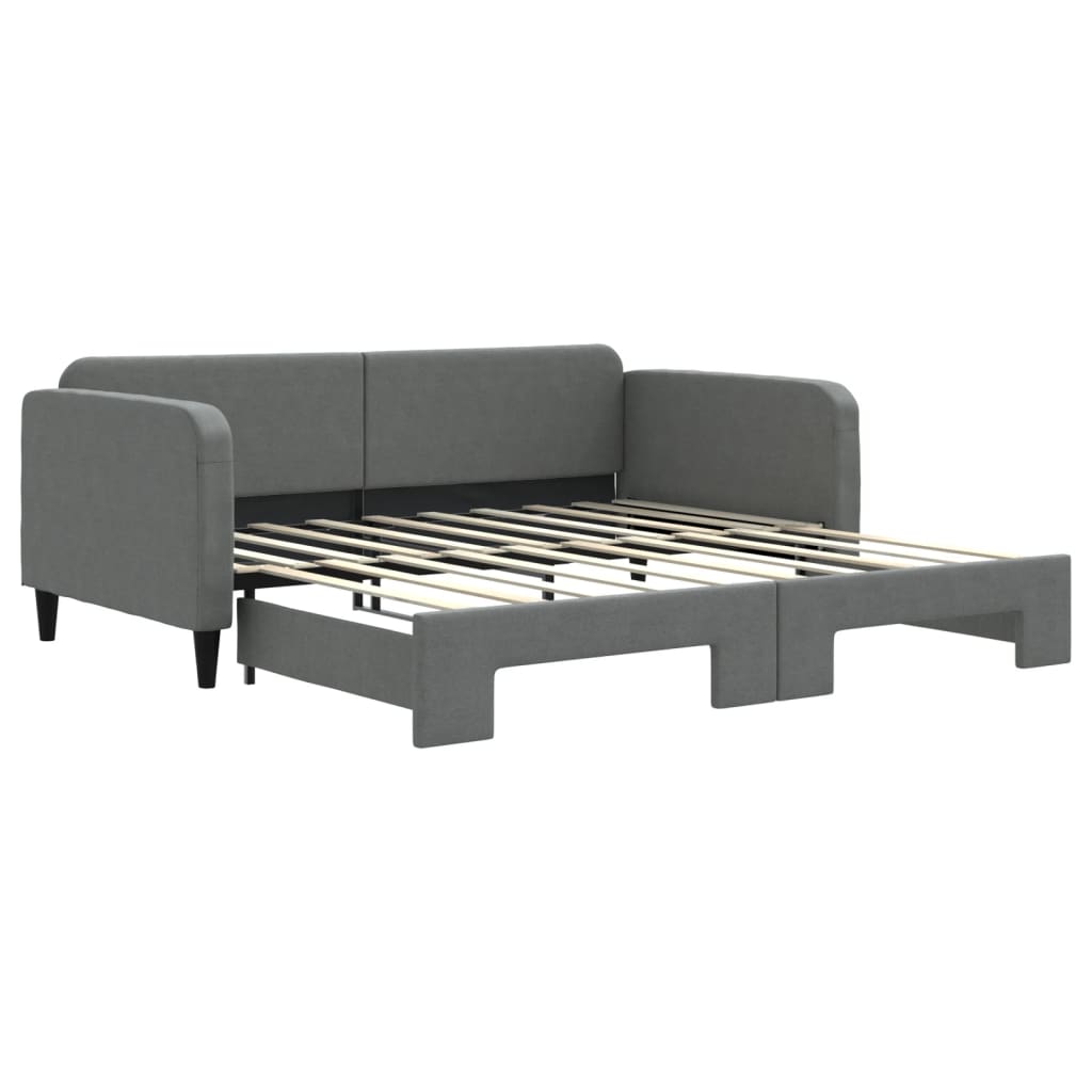 Daybed With Trundle Dark Grey 100% Polyester, Metal, Solid Wood