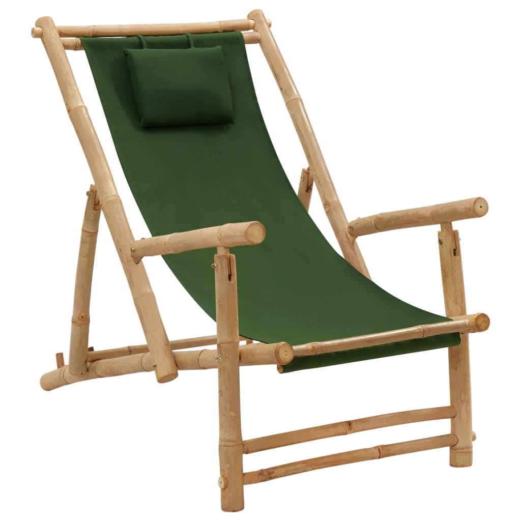 Deck Chair Green, Bamboo Bamboo and Canvas (100% Polyester) Regular
