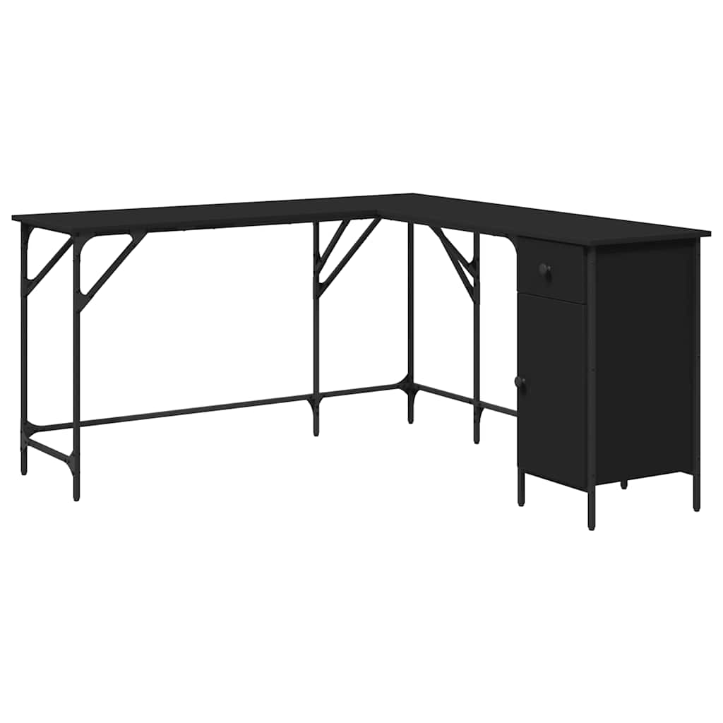 Desk Black Engineered Wood Adjustable Feet Corner Desk