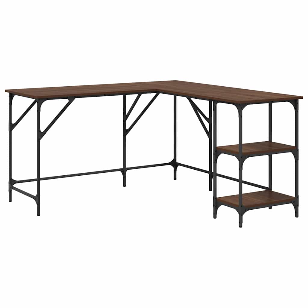 Desk Brown Oak Engineered Wood, Metal Adjustable Feet Desk
