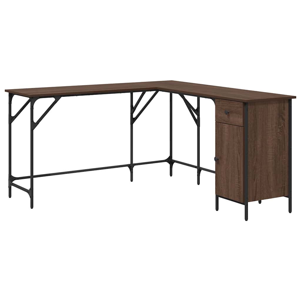 Desk Brown Oak Engineered Wood, Metal Large Adjustable Feet