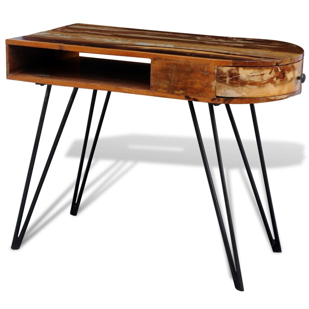 Desk Multicolored wood with iron legs Reclaimed solid wood and iron