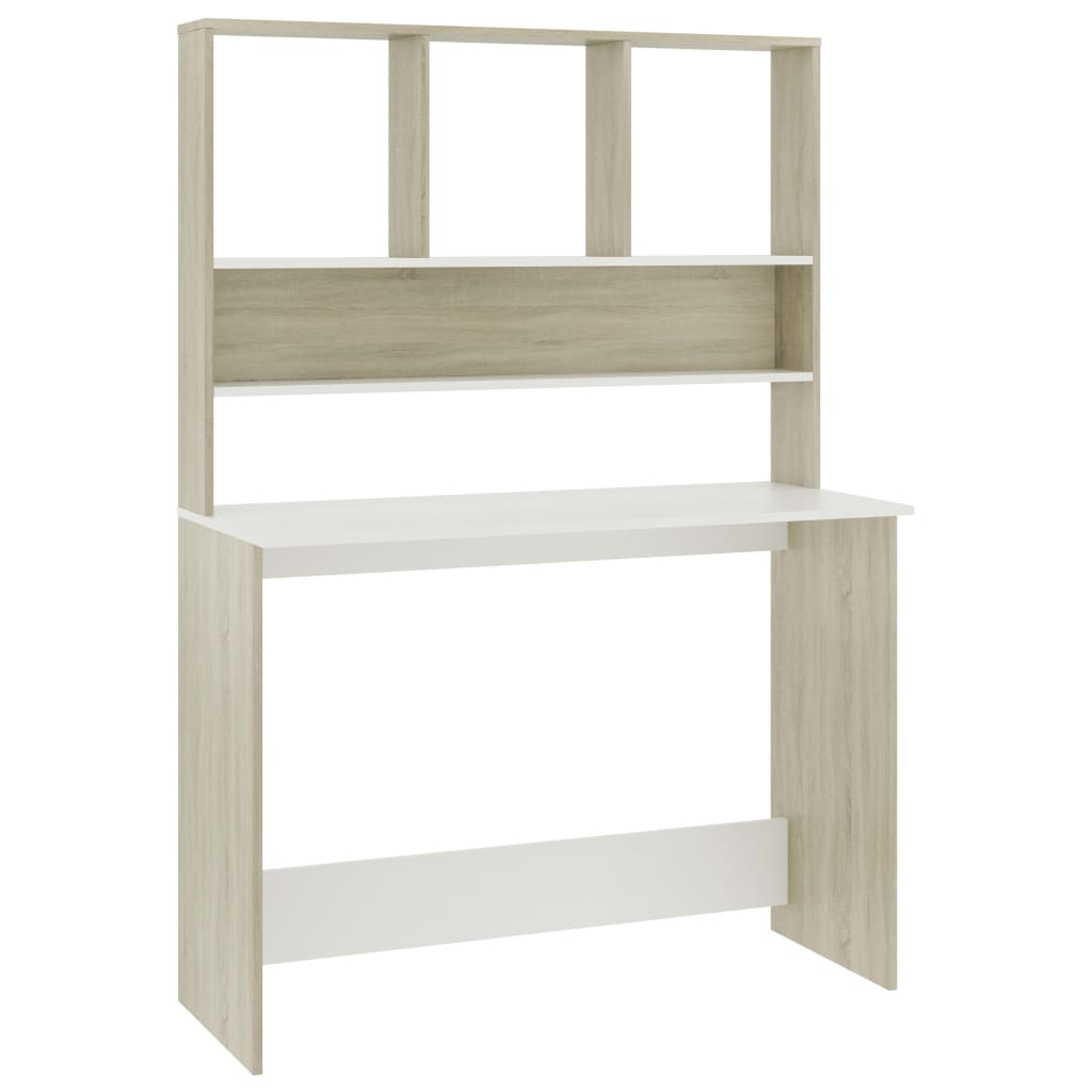 Desk White and Sonoma Oak Engineered Wood 43.3x17.7x61.8 in Desk