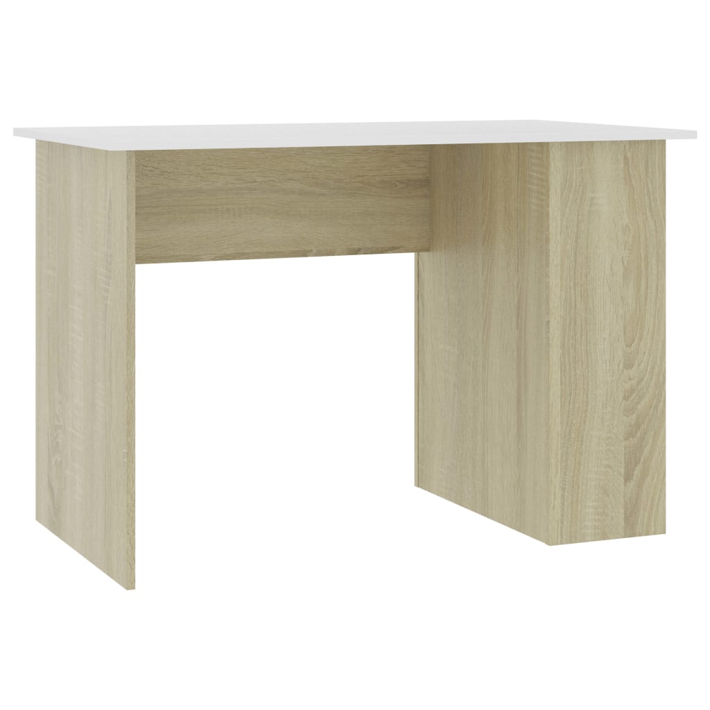 Desk White and Sonoma Oak Engineered wood 43.3x23.6x28.7 in