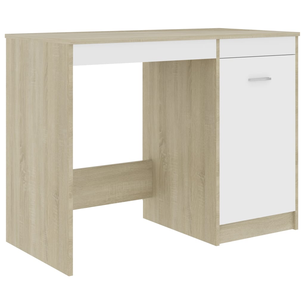 Desk White and Sonoma Oak Engineered Wood Medium Computer Desk