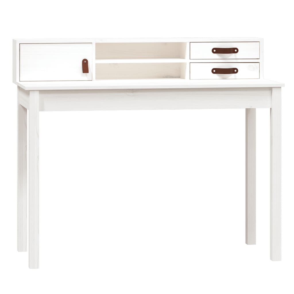 Desk White Solid pine wood, faux leather (100% polyurethane)