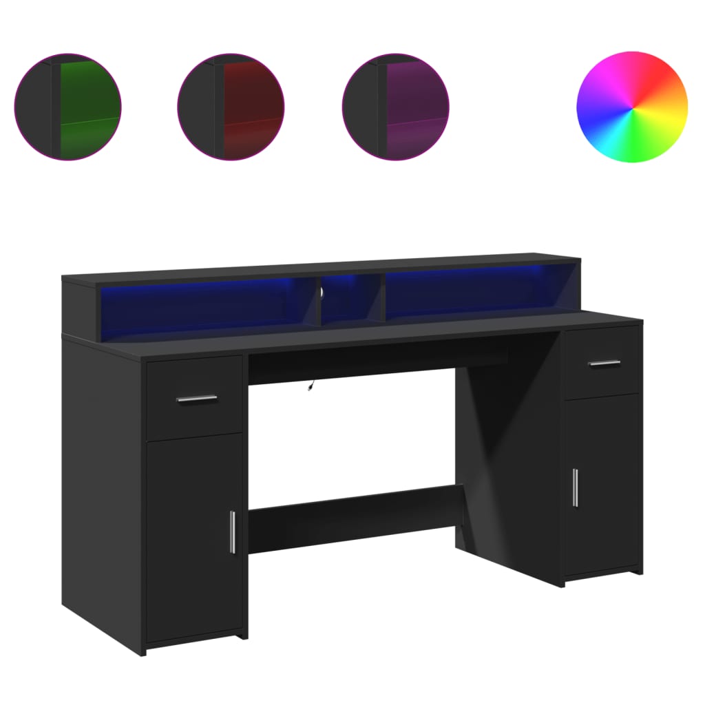 Desk with LED Lights Black 63.0x21.7x35.8" Engineered Wood