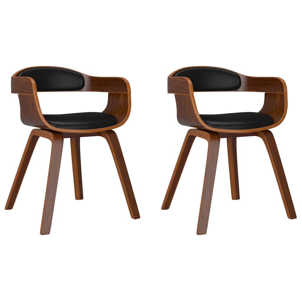 Dining Chair Set of 2 Black and Natural Wood