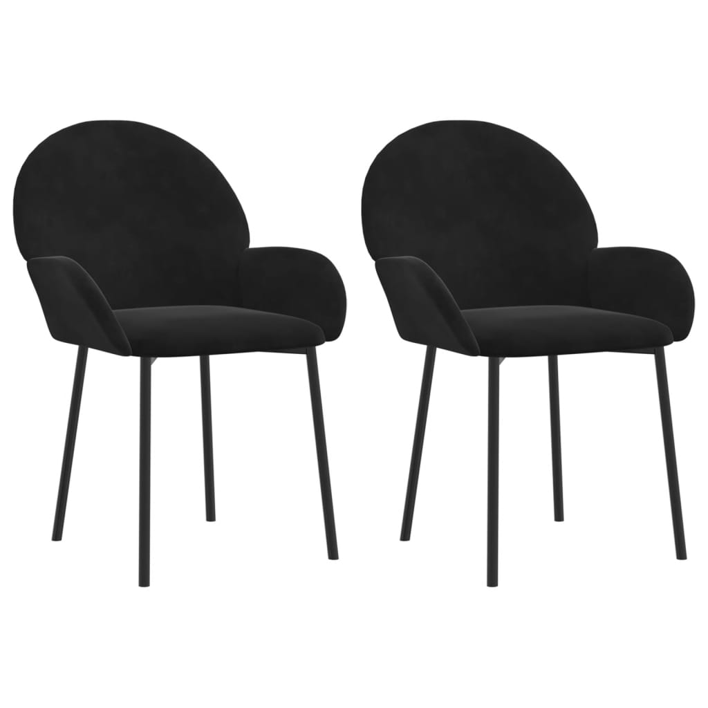 Dining Chair Set of 2 Black Velvet (100% polyester), Metal, Plywood